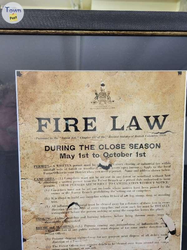 Photo of  "Fire Law", 1936, British Columbia - Framed, Print, Copy, Poster