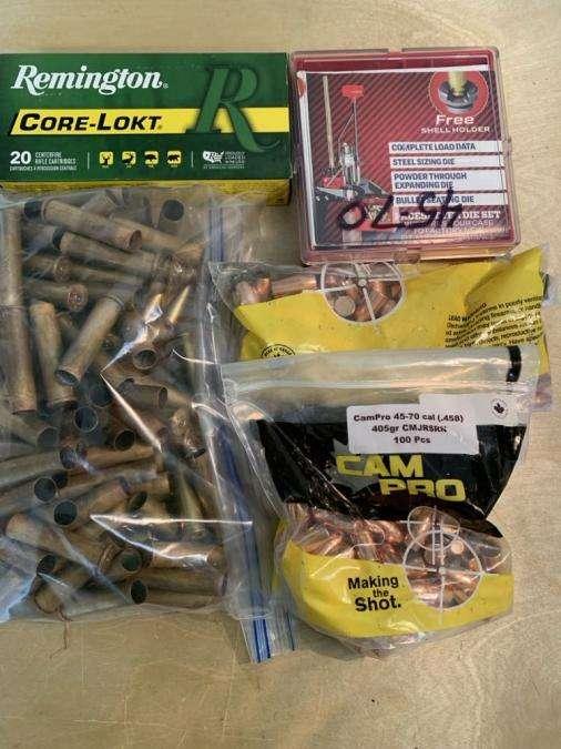 Photo of 45-70 reloading package c/w brass/bullets/lee dies/box new cartridges